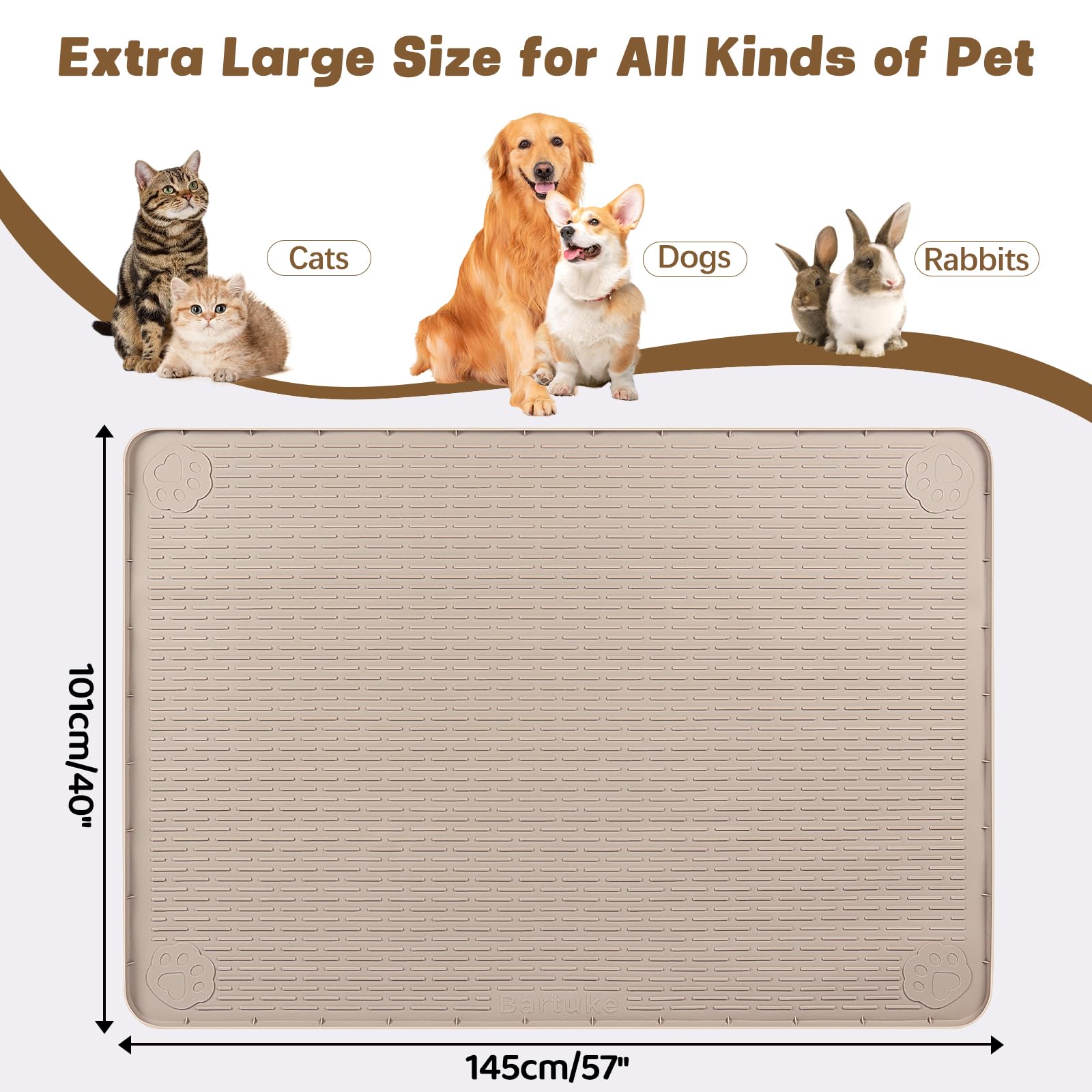Bartuke tapis antidérapant en silicone, maintient les bols en place même lorsque le chat bouge.