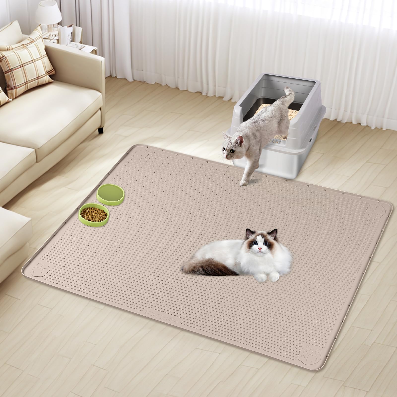 Bartuke tapis-litiere silicone khaki couleur discrète et facile à associer