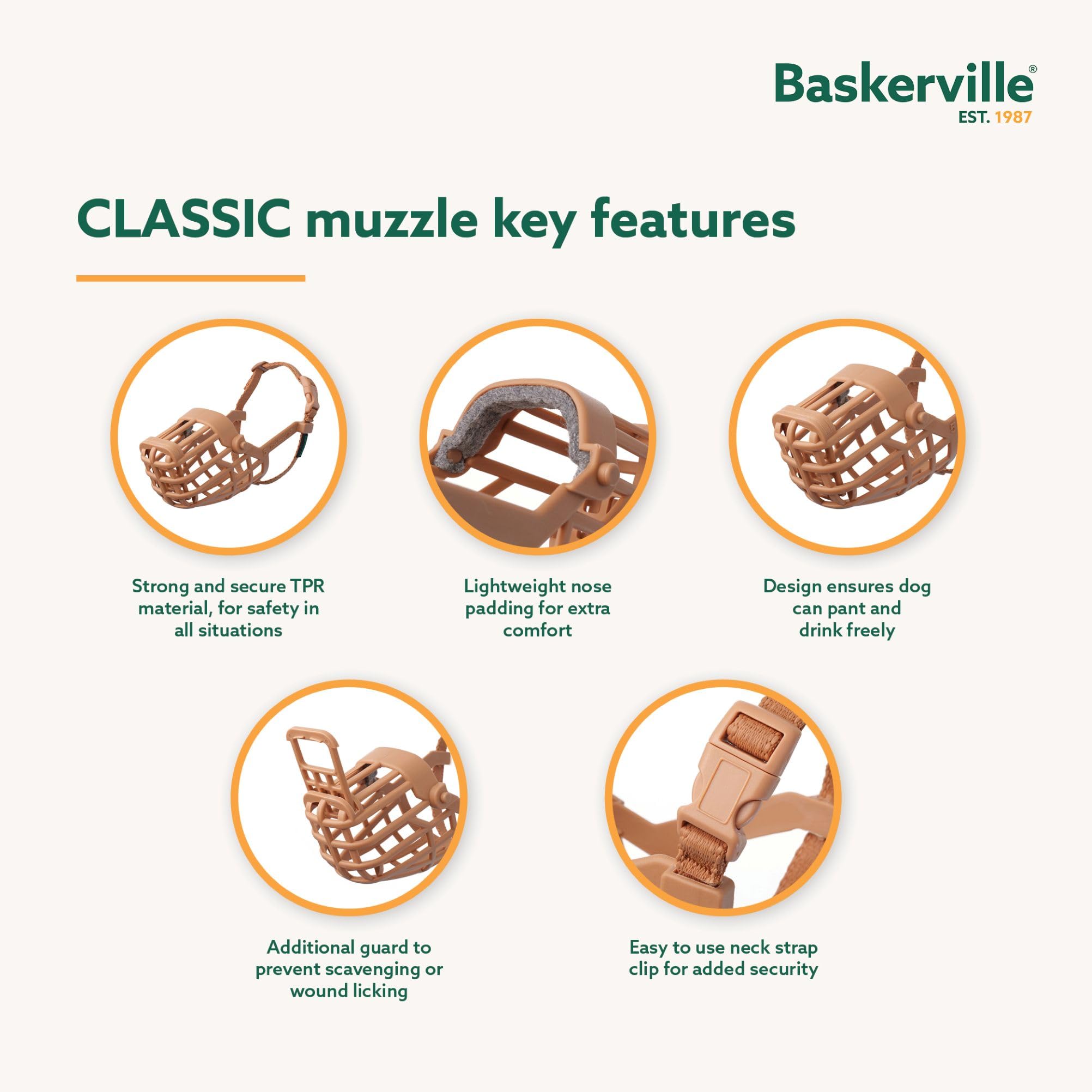 Baskerville Classic Basket Muzzle, focus formation-traitement, utile pour entraînement et rééducation.