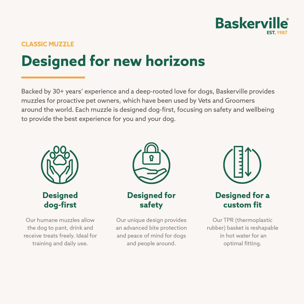 Baskerville masque panier classic - facilité d'ajustement et nettoyage rapide pour les propriétaires.