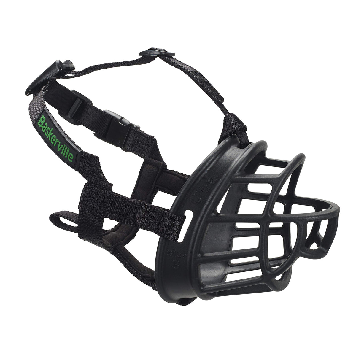 Baskerville Ultra Muzzle – design humain breveté pour sécurité et confort.