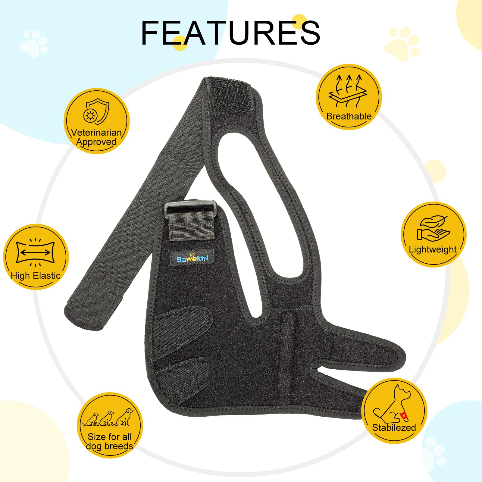 Bawektrl orthèse-coude-chien avec splint métal pour plus de stabilité.