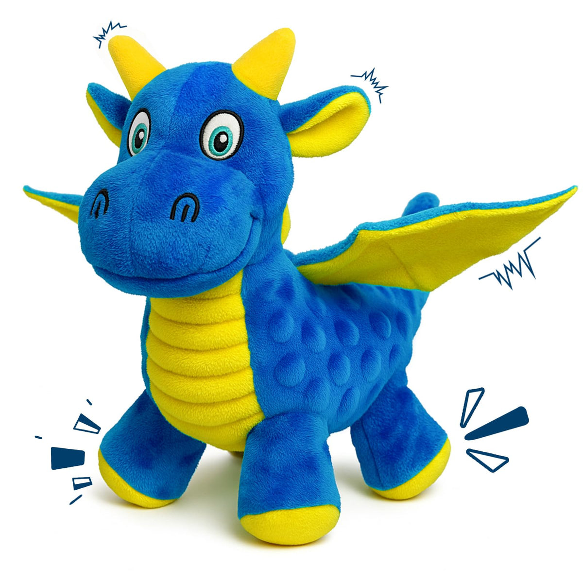 BBear dragon bleu doudou, ailes ouvertes pour le jeu et le câlin.
