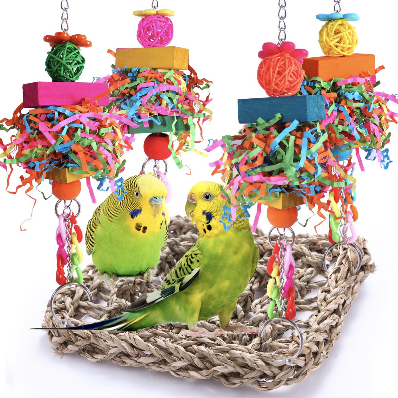 BBjinronjy hamac en seagrass naturel, espace de repos et de jeu pour oiseaux.