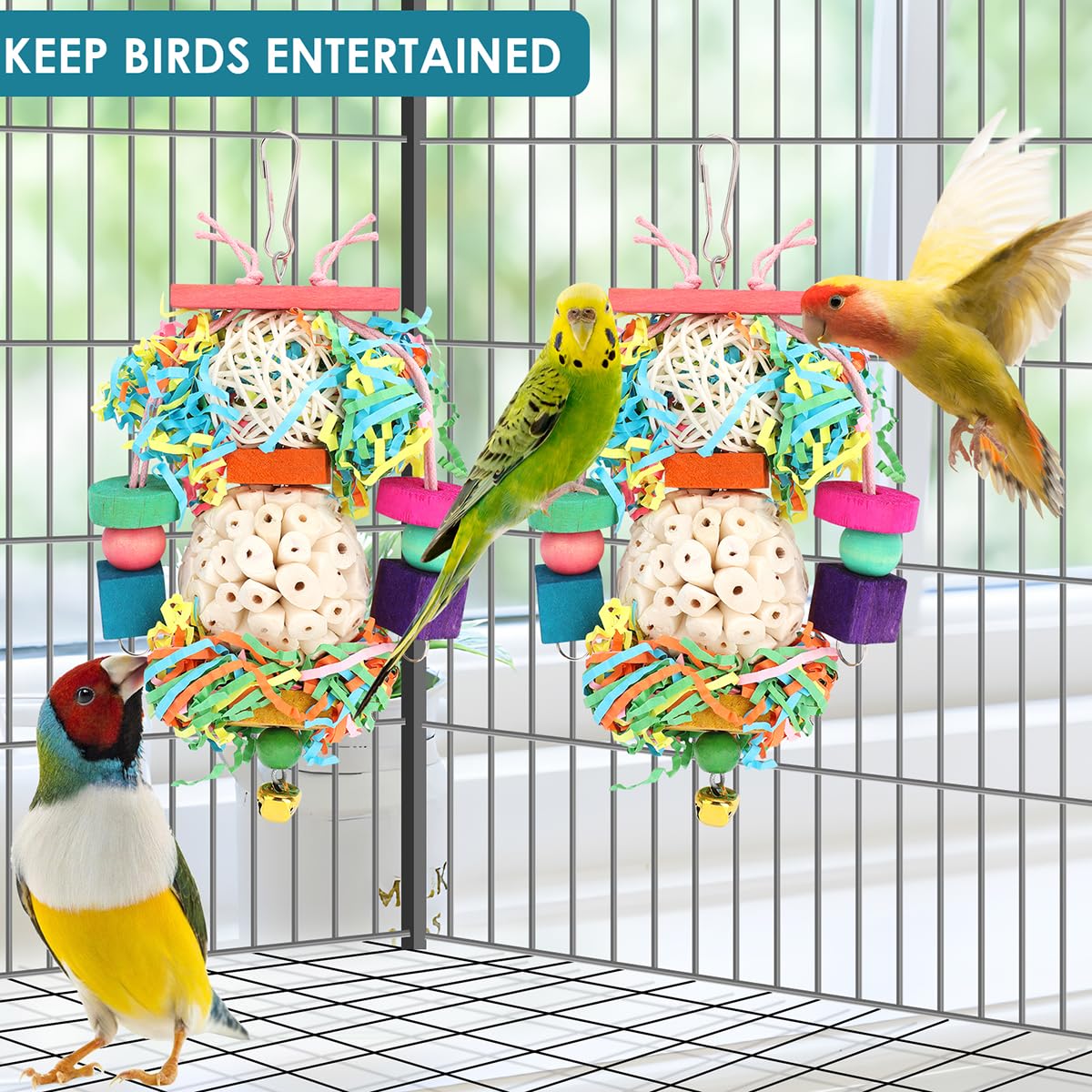 BBjinronjy jouet oiseau avec balles sola colorées, stimulation mentale.