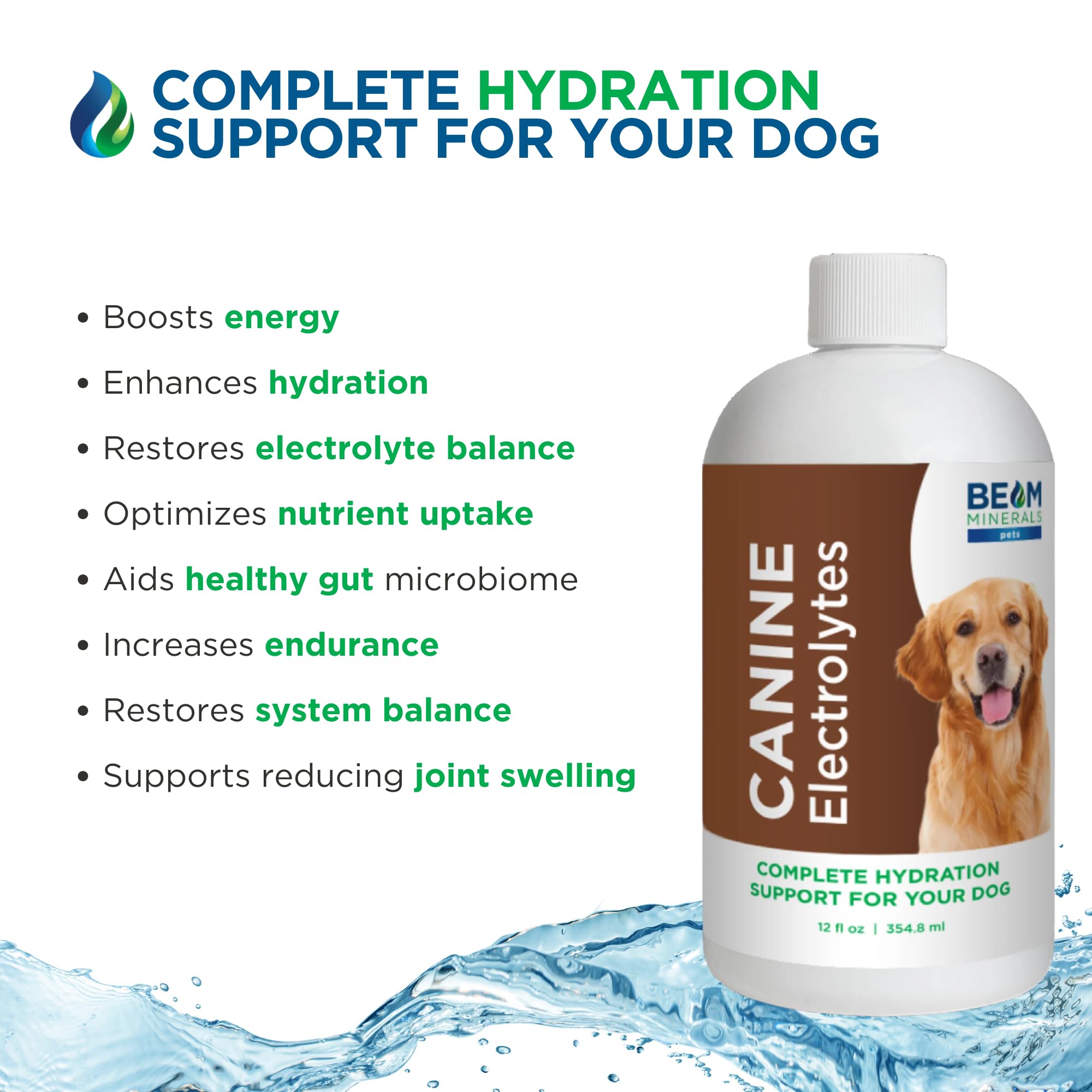BEAM MINERALS Électrolytes Canins liquide clair prêt à ajouter dans l eau