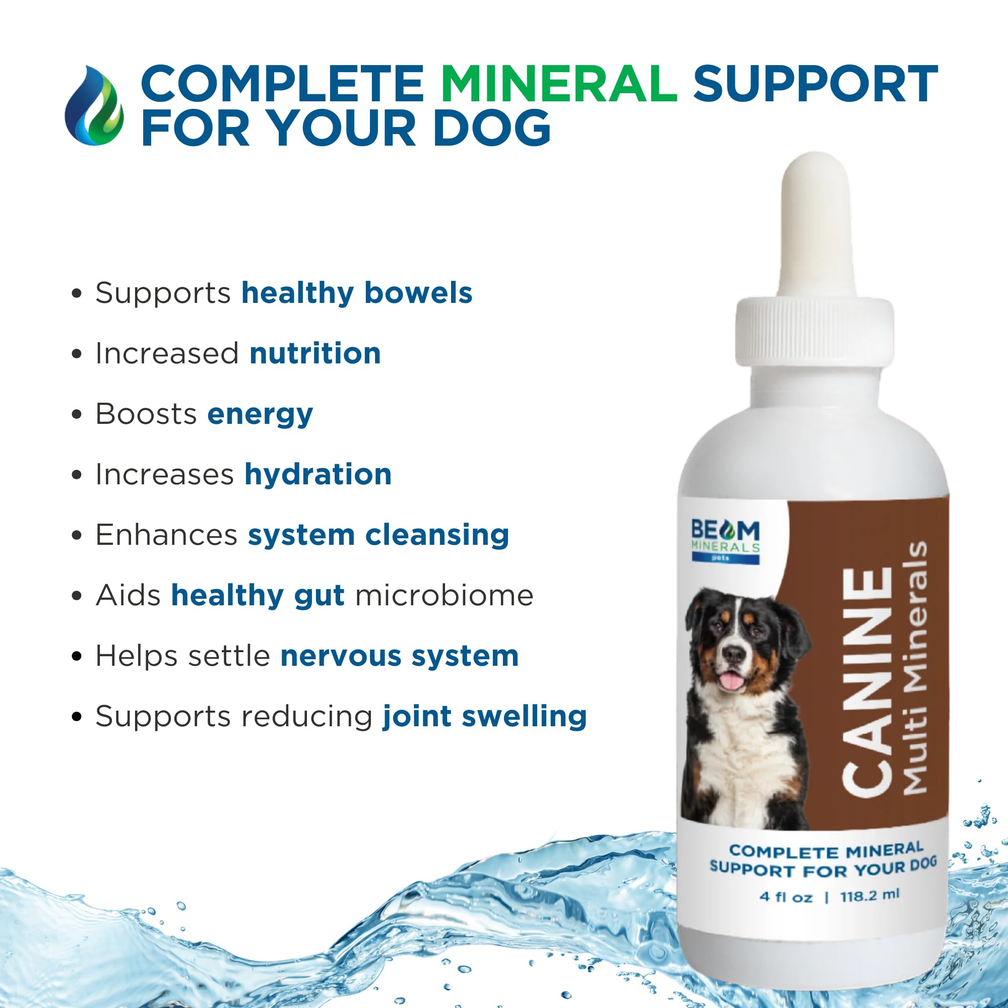 Beam Minerals mélangé à l'eau du chien peut soutenir une digestion équilibrée.