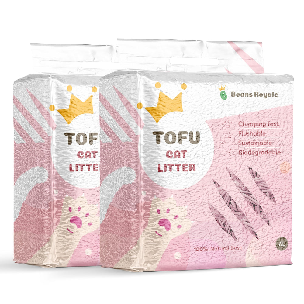 Beans Royale litière tofu agglomérante, aisée à ramasser, pour un entretien rapide.