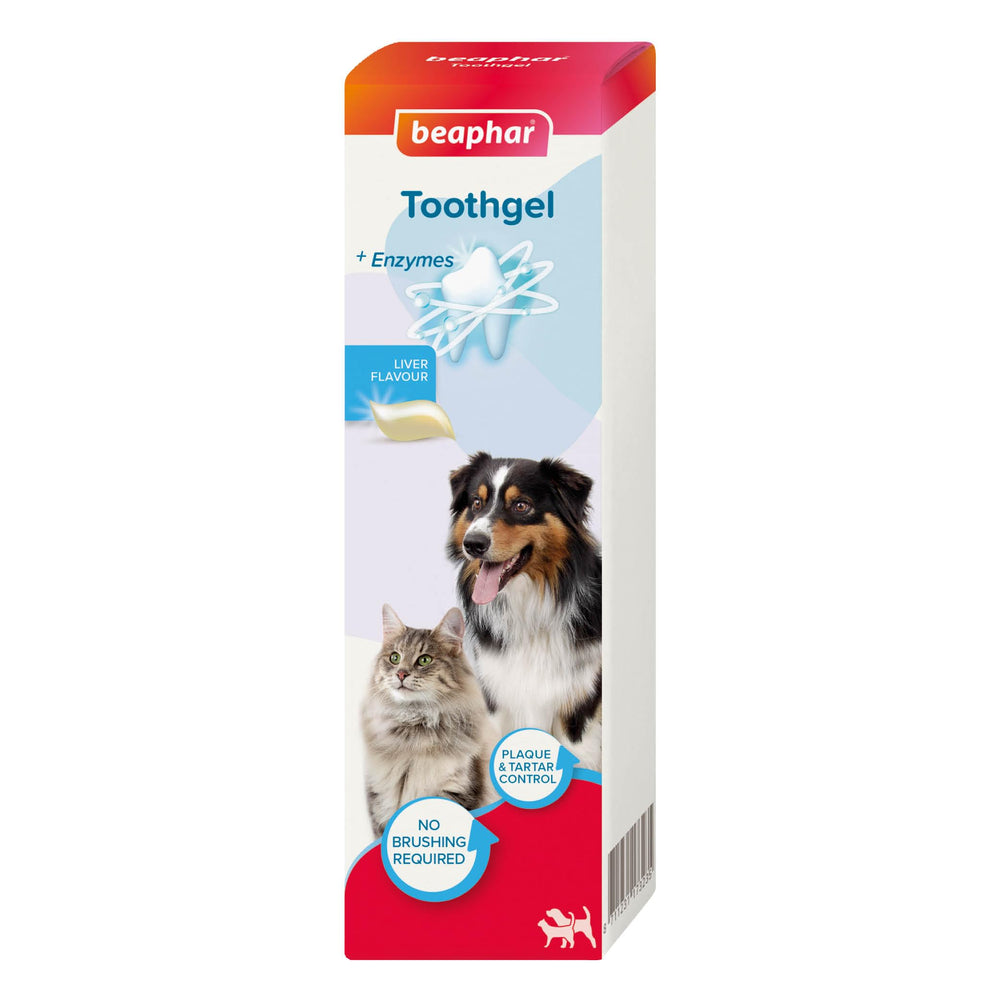 Gel dentaire Beaphar pour chiens et chats, améliore l'haleine et aide à prévenir le tartre.