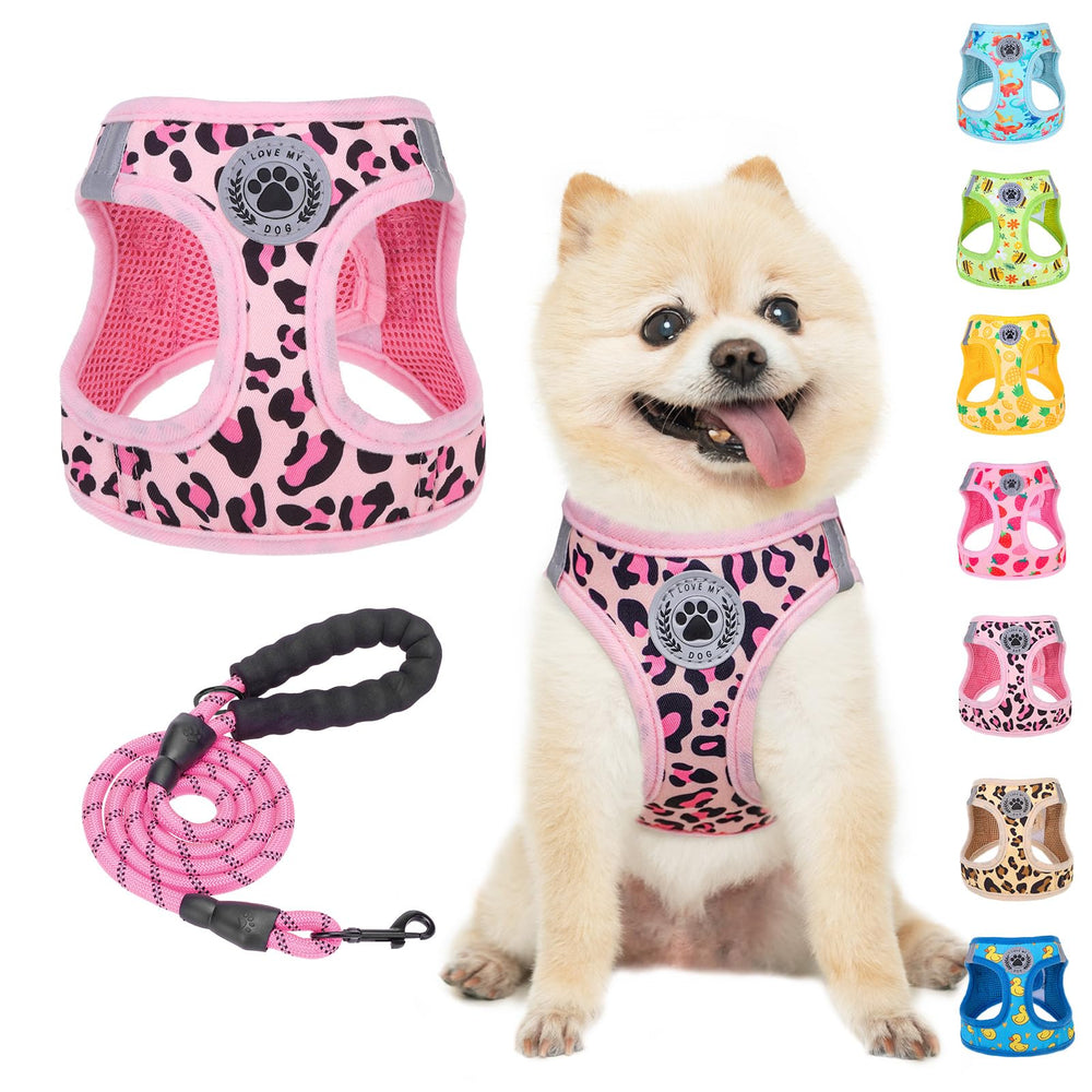 BEAUTYZOO harnais enfilable chien Léopard rose, confort et ajustement sûr.