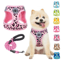 BEAUTYZOO harnais enfilable chien Léopard rose, confort et ajustement sûr.