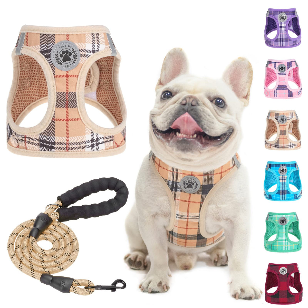 Harnais BEAUTYZOO petit chien plaid beige, confort et style pour les sorties quotidiennes