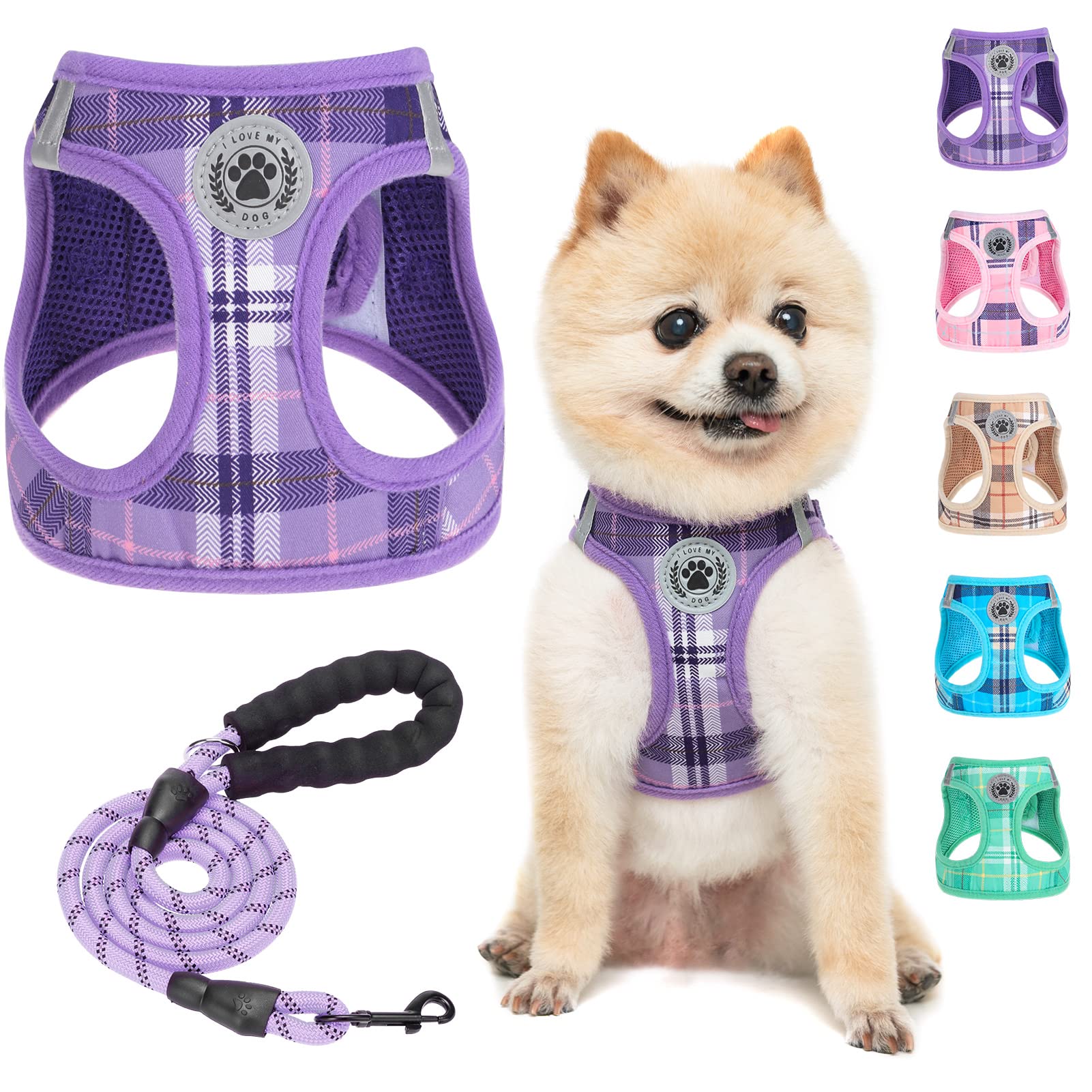 Harnais BEAUTYZOO petit chien plaid violet, mise en place rapide.