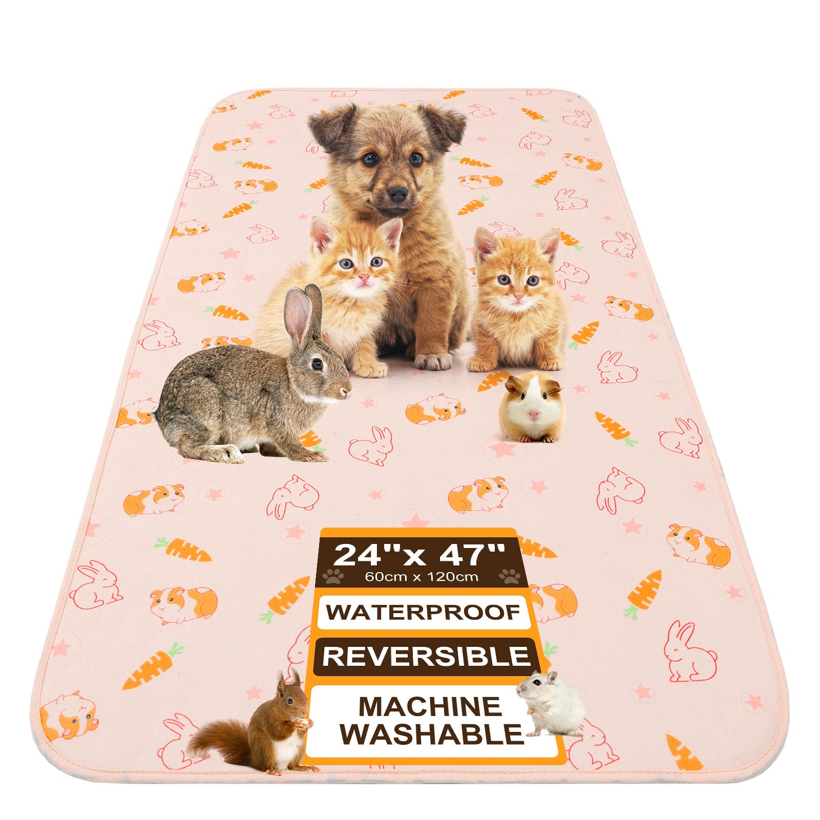 BEAUTYZOO liner cage cochon-d-inde rose 24x47 – tapis réutilisable pour cage propre et confortable.