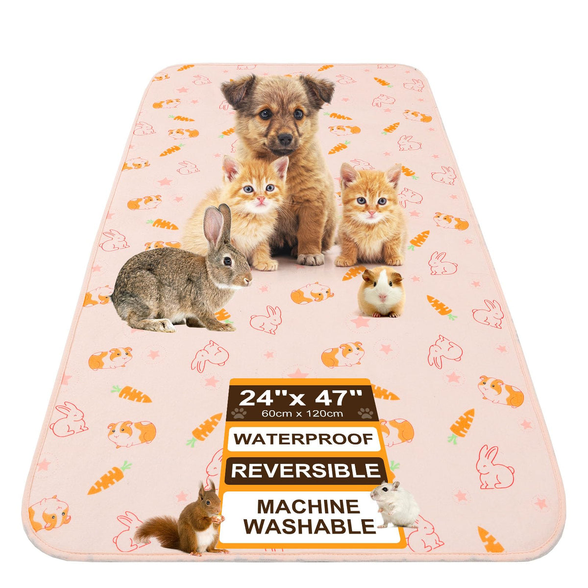 BEAUTYZOO liner cage cochon-d-inde rose 24x47 – tapis réutilisable pour cage propre et confortable.