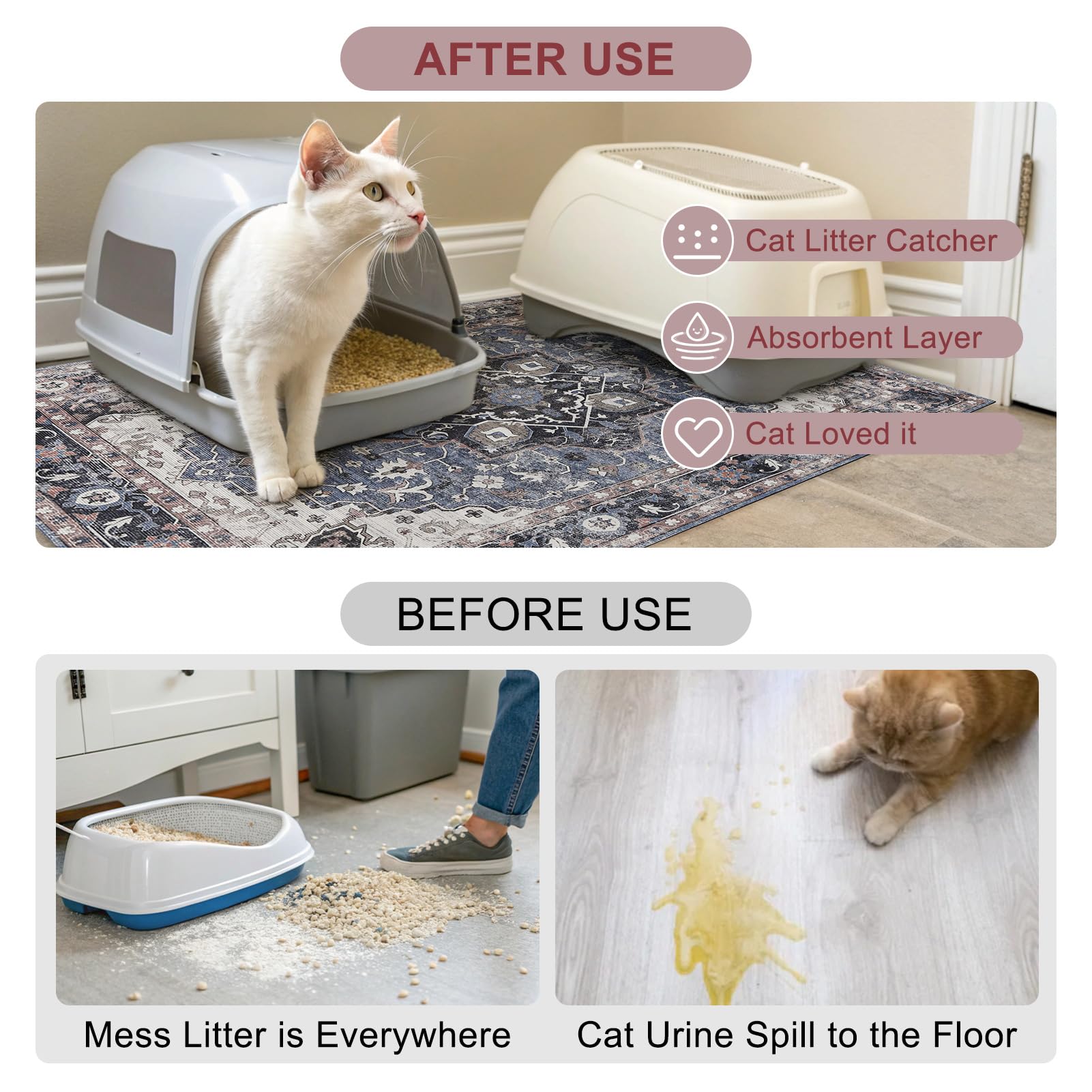 BEAUTYZOO Tapis Litière Chat Antidérapant reste en place même avec un chat actif