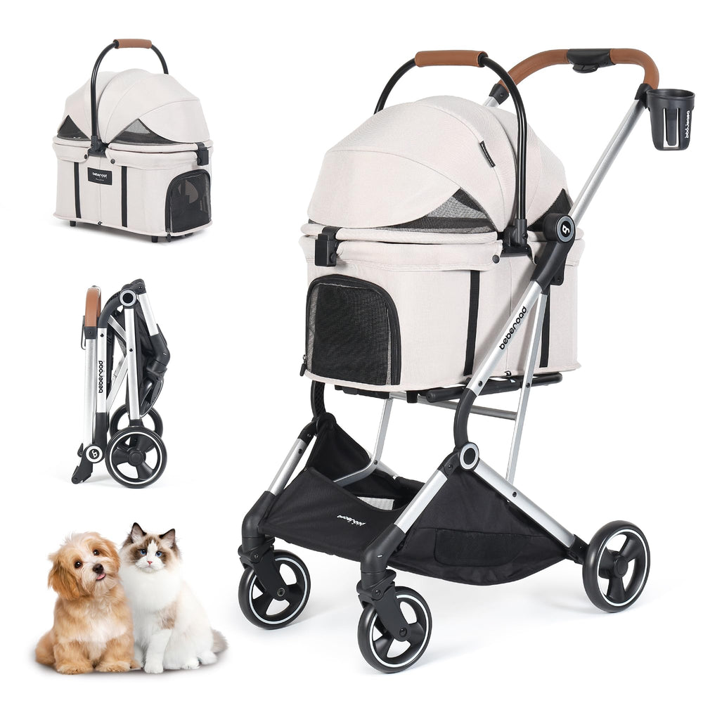 BEBEROAD PETS T3 Pro: poussette compacte pour petits chiens et chatons, mobilité pratique en voyage.