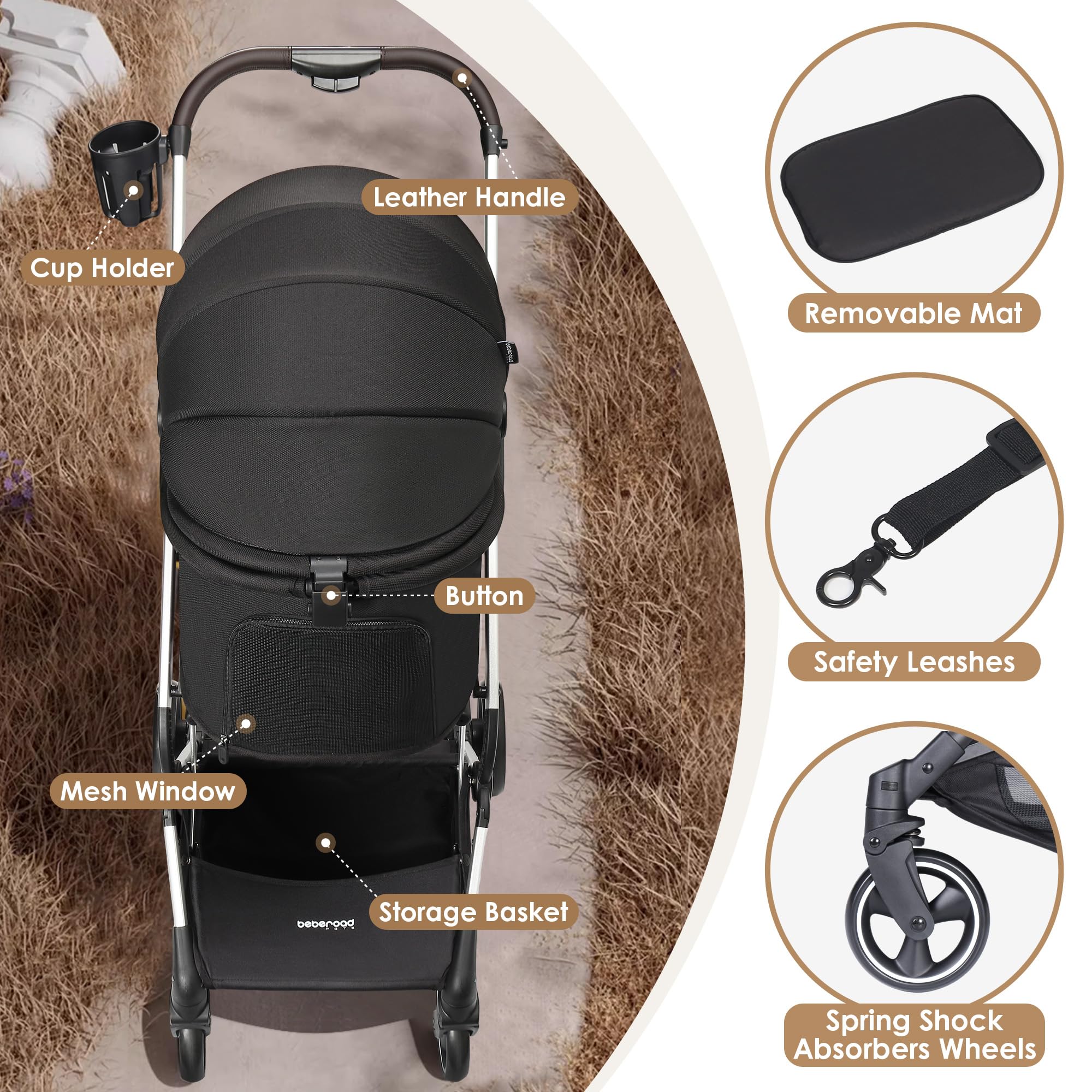 BEBEROAD PETS T4, fenêtre filet sans fermeture pour ventilation et supervision.