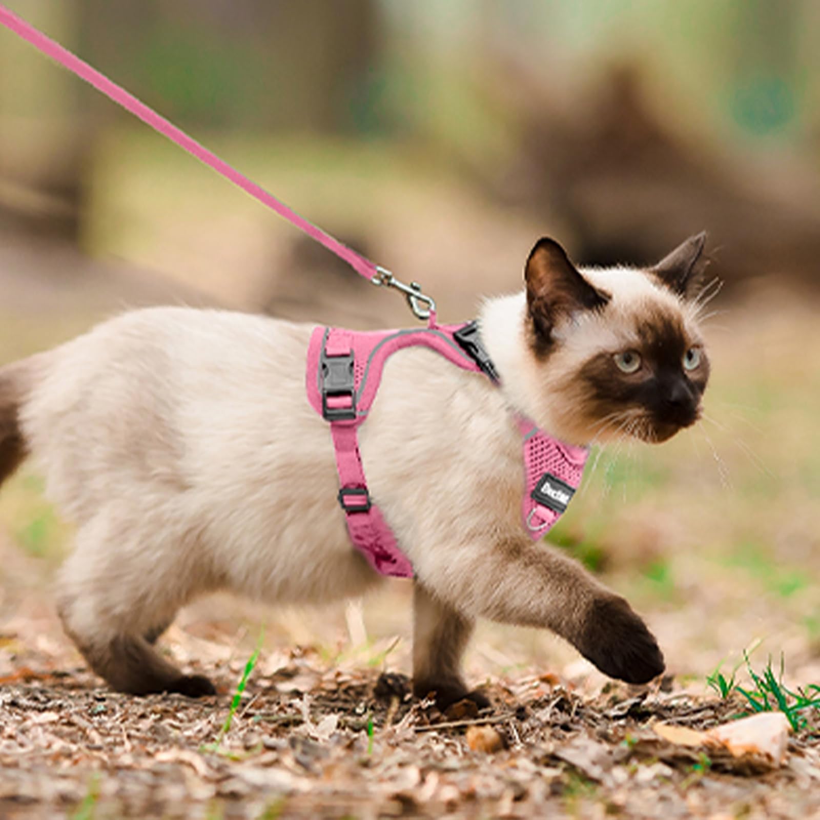 Harnais BECHTEL rose, parfait pour balades extérieures avec votre chat.