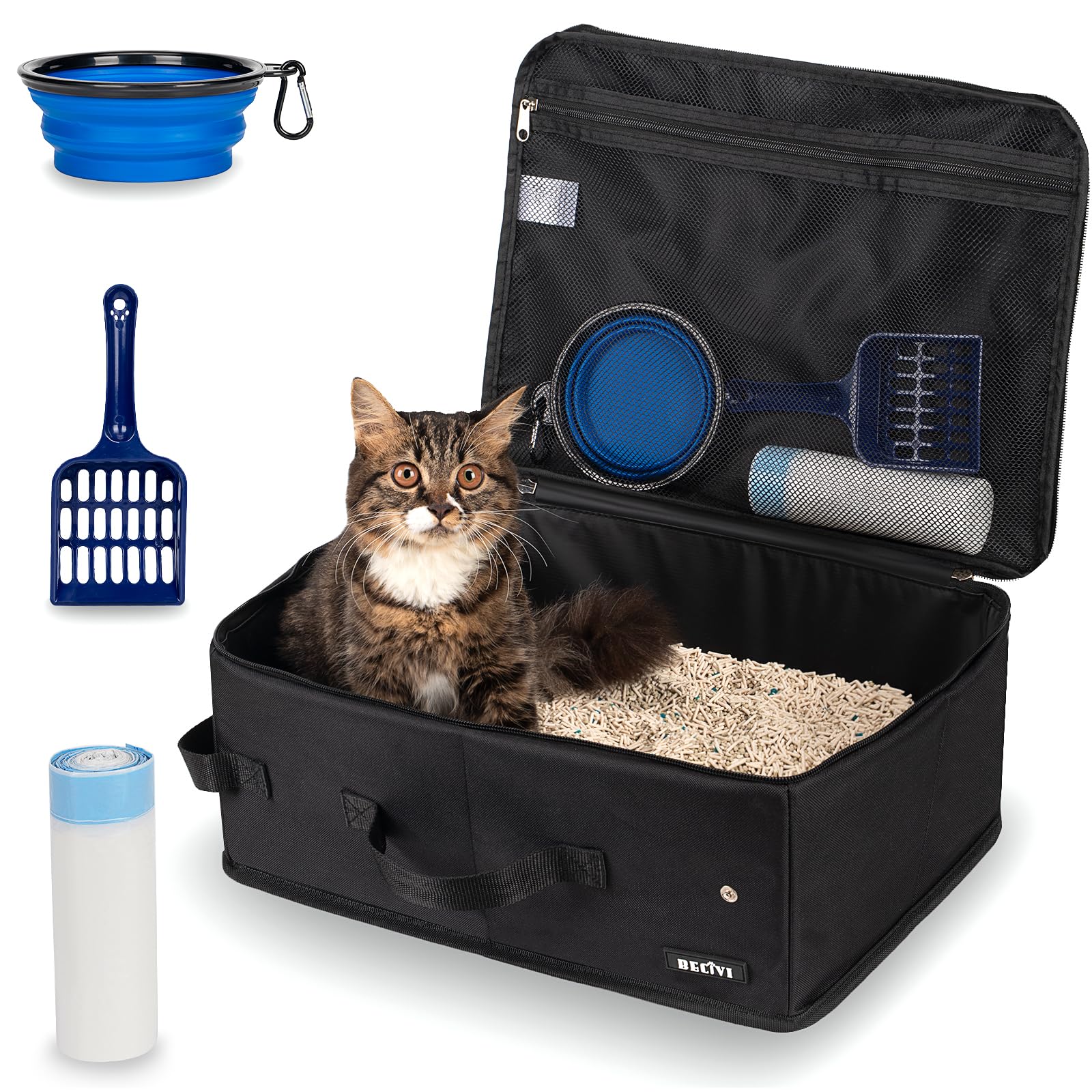Becivi boîte-litière voyage pour chat avec couvercle pour plus d’intimité.