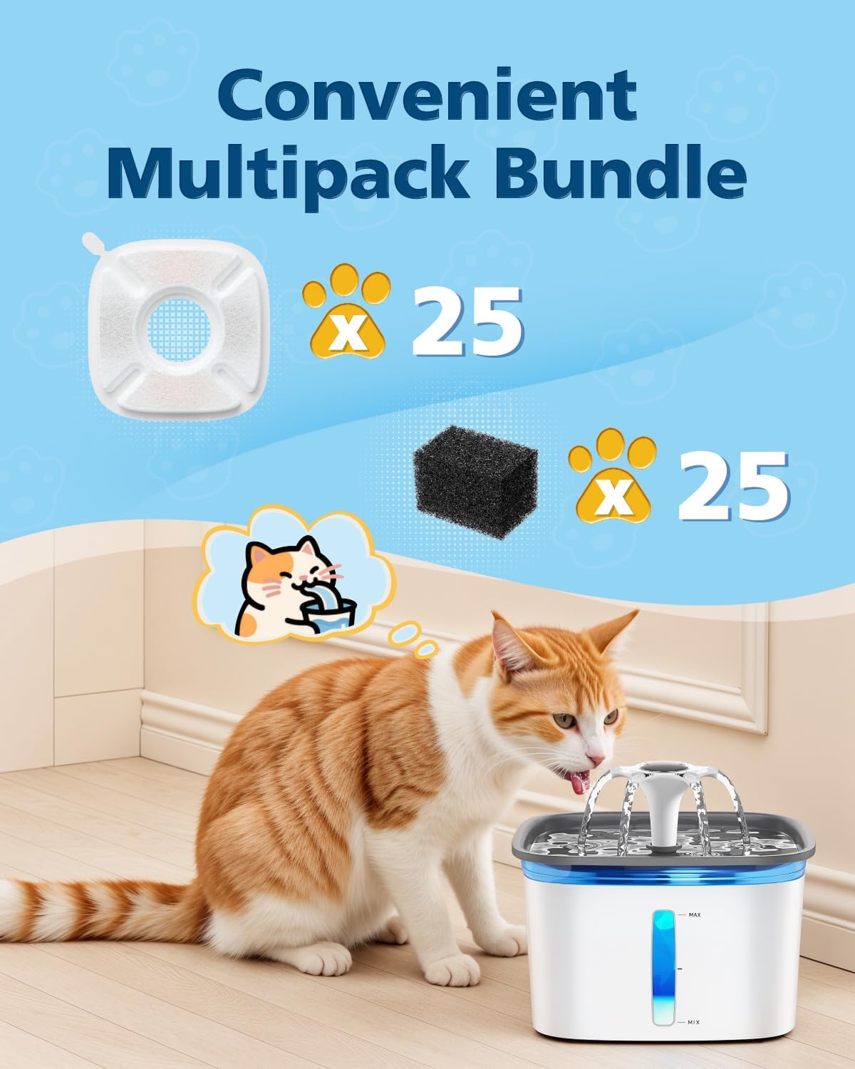 Beckacher filtre fontaine chat Veken 95oz-28l avec filtration triple.