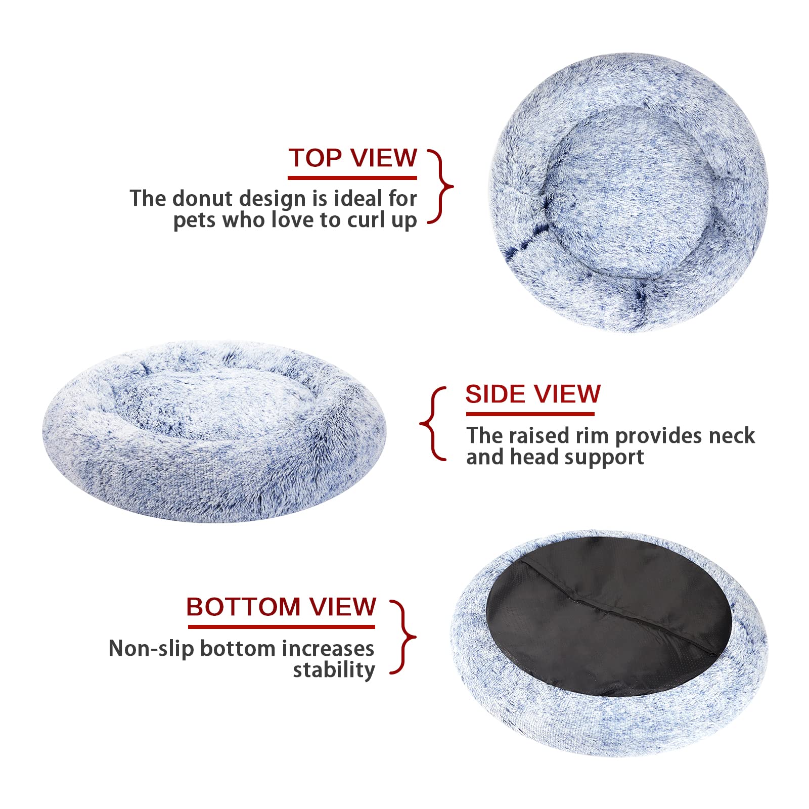 Bedfolks donut-dog-bed base non-slip assure stabilité et sécurité.