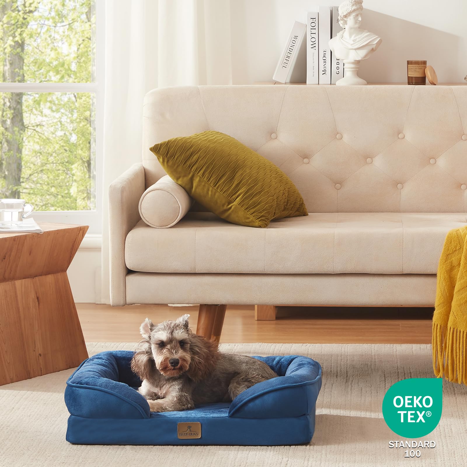 Bedfolks lit chien bleu marine design elegant et facile a nettoyer