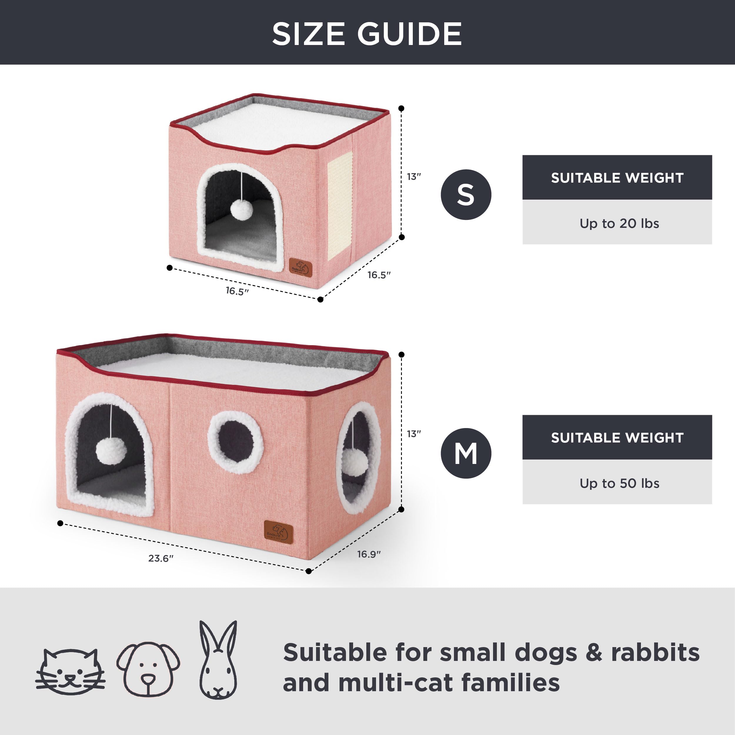 Bedsure cabane chat coussin amovible rose, entretien facile et confort.