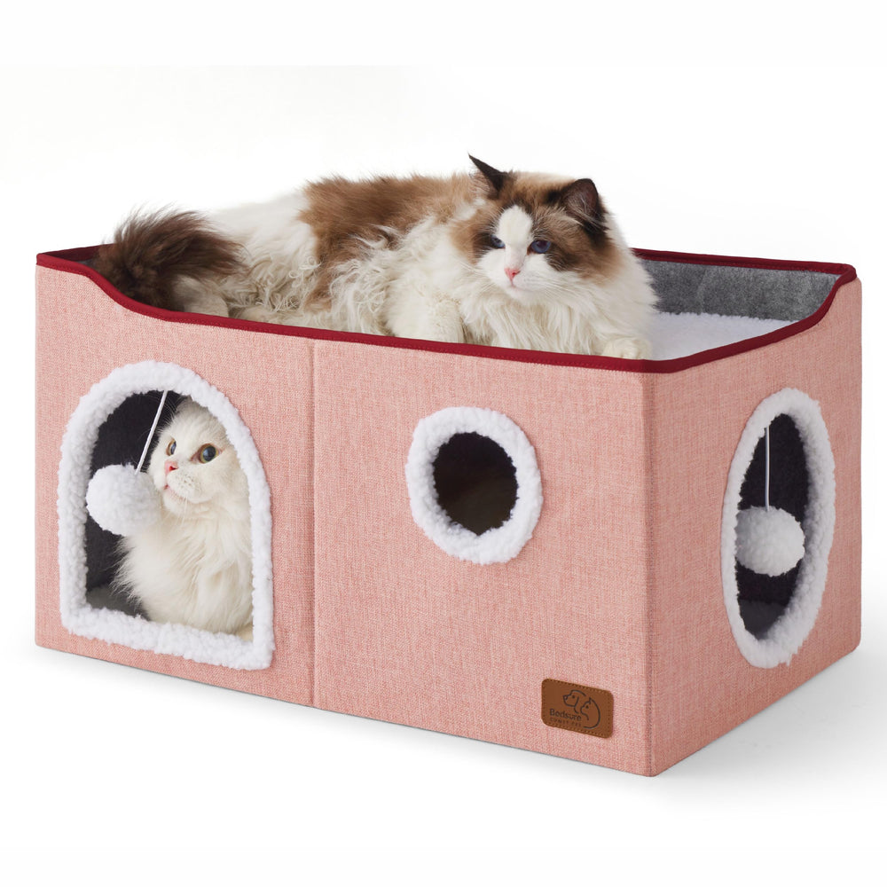Bedsure cabane chat cube rose, espace cocon confortable pour chats en intérieur.