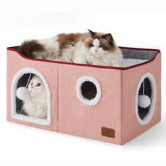 Bedsure cabane chat cube rose, espace cocon confortable pour chats en intérieur.