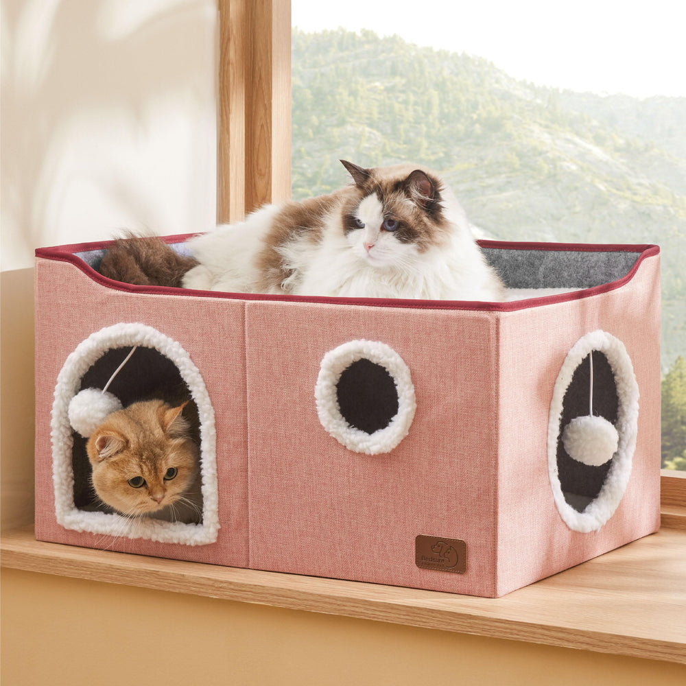 Bedsure cabane chat plateforme haute rose, endroit idéal pour siestes et observation.