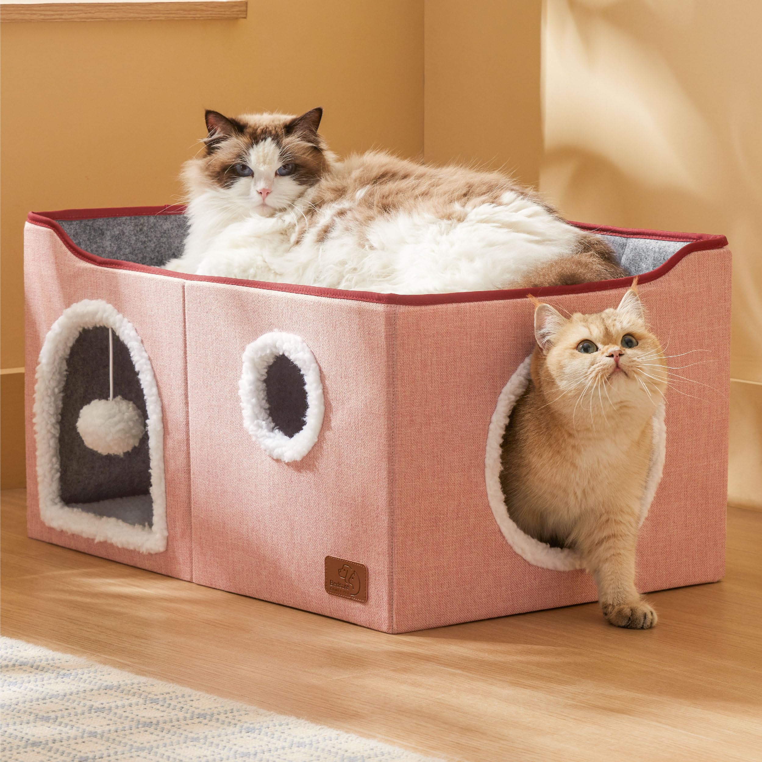 Bedsure cabane chat structure MDF rose, cadre robuste pour chats.