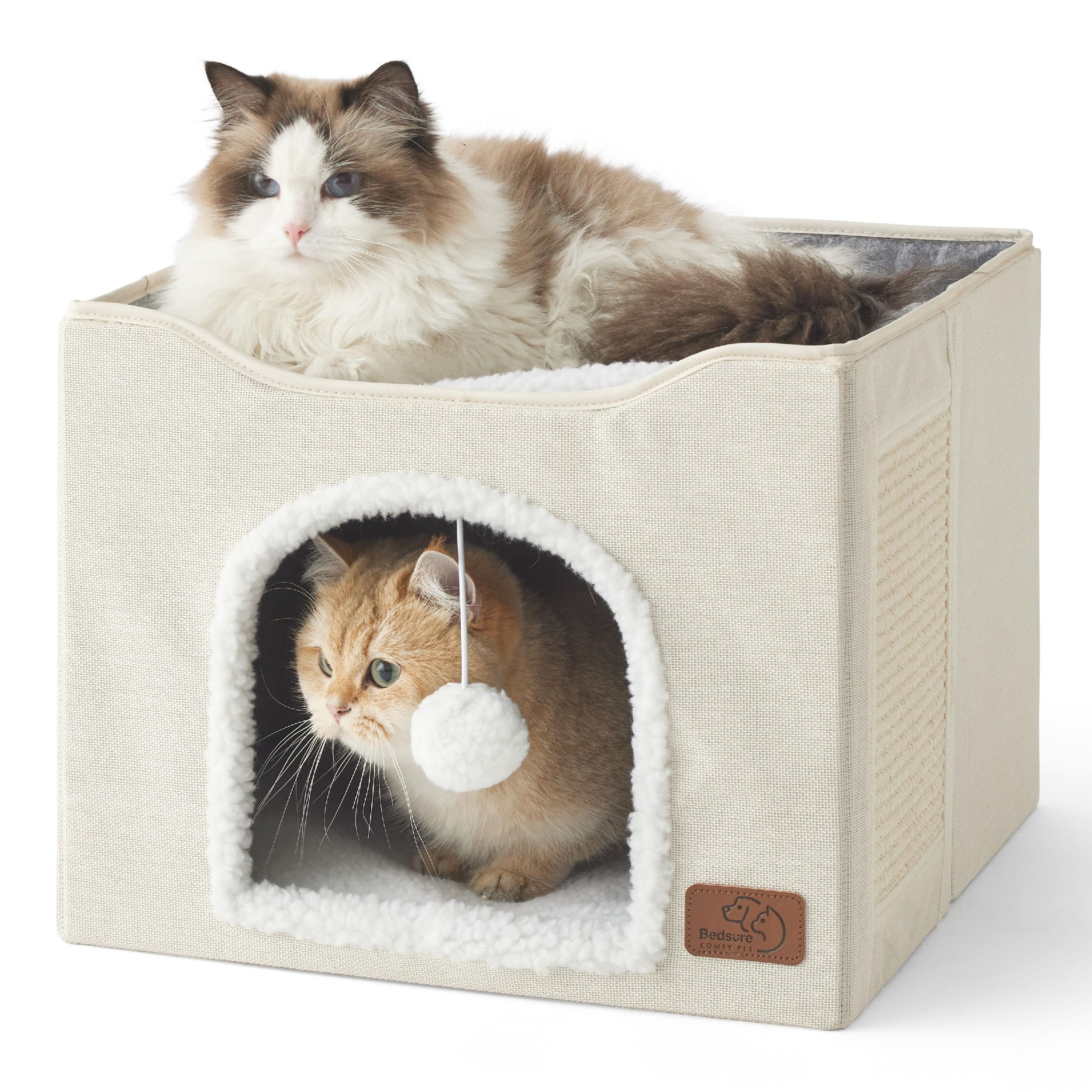Bedsure, cave pour chat, refuge intime et confortable en couleur ivoire.