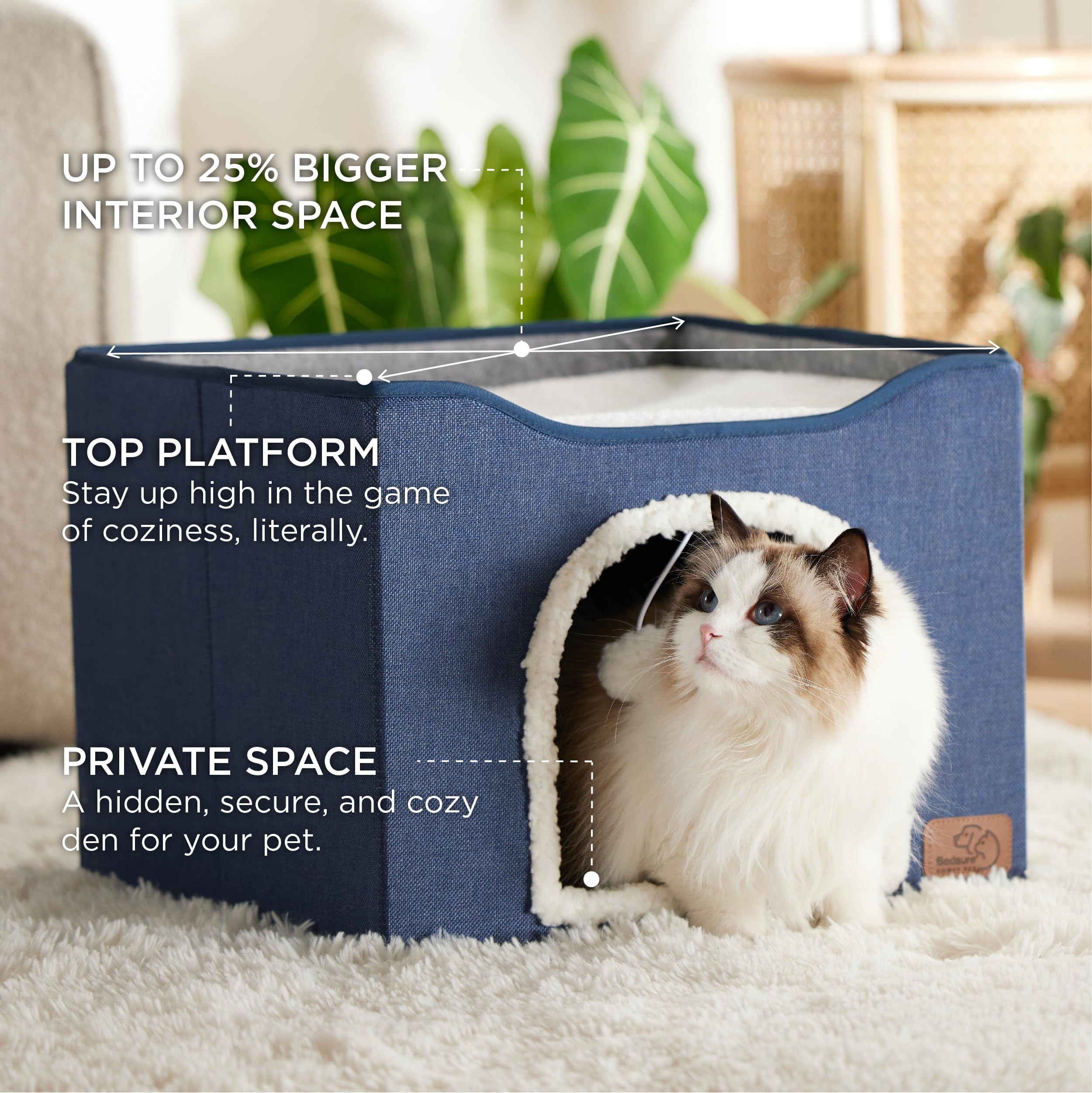 Bedsure plateforme haute pour chat, espace parfait pour étirement et vue sur le jardin.