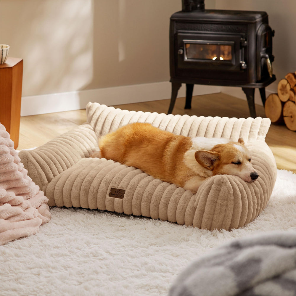 Bedsure Canapé Chien ComfyFleece – couleur sable beige assortie au salon.