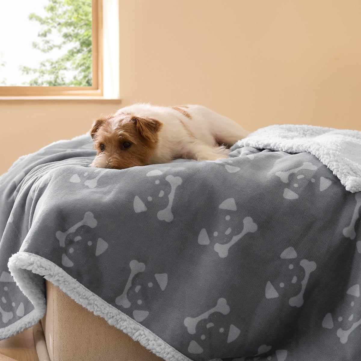 Bedsure couverture imperméable pour chien gris-ancre protège le canapé des liquides.