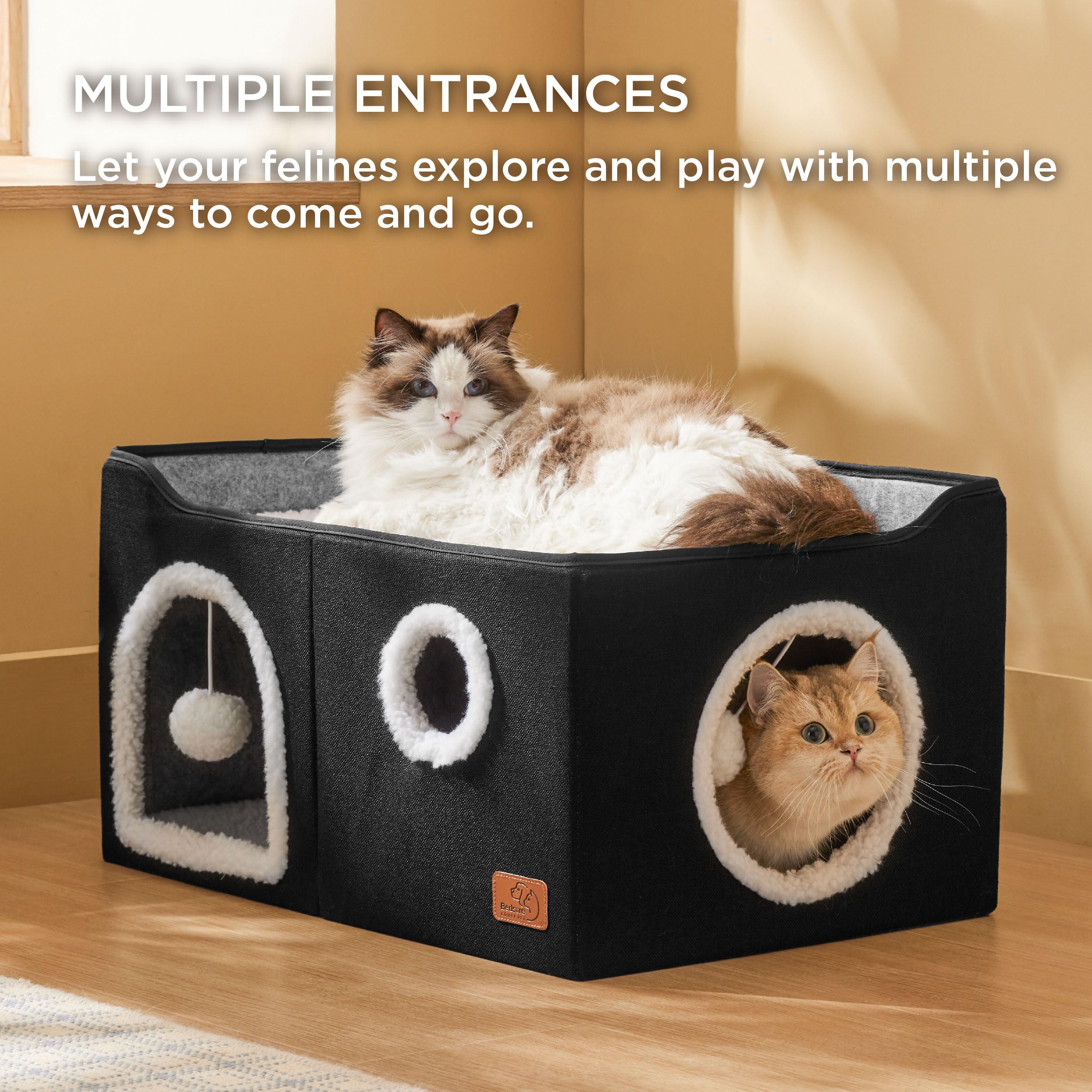 Bedsure grand lit-chat cube coffre-cache bas – zone privée sécurisée pour se cacher.