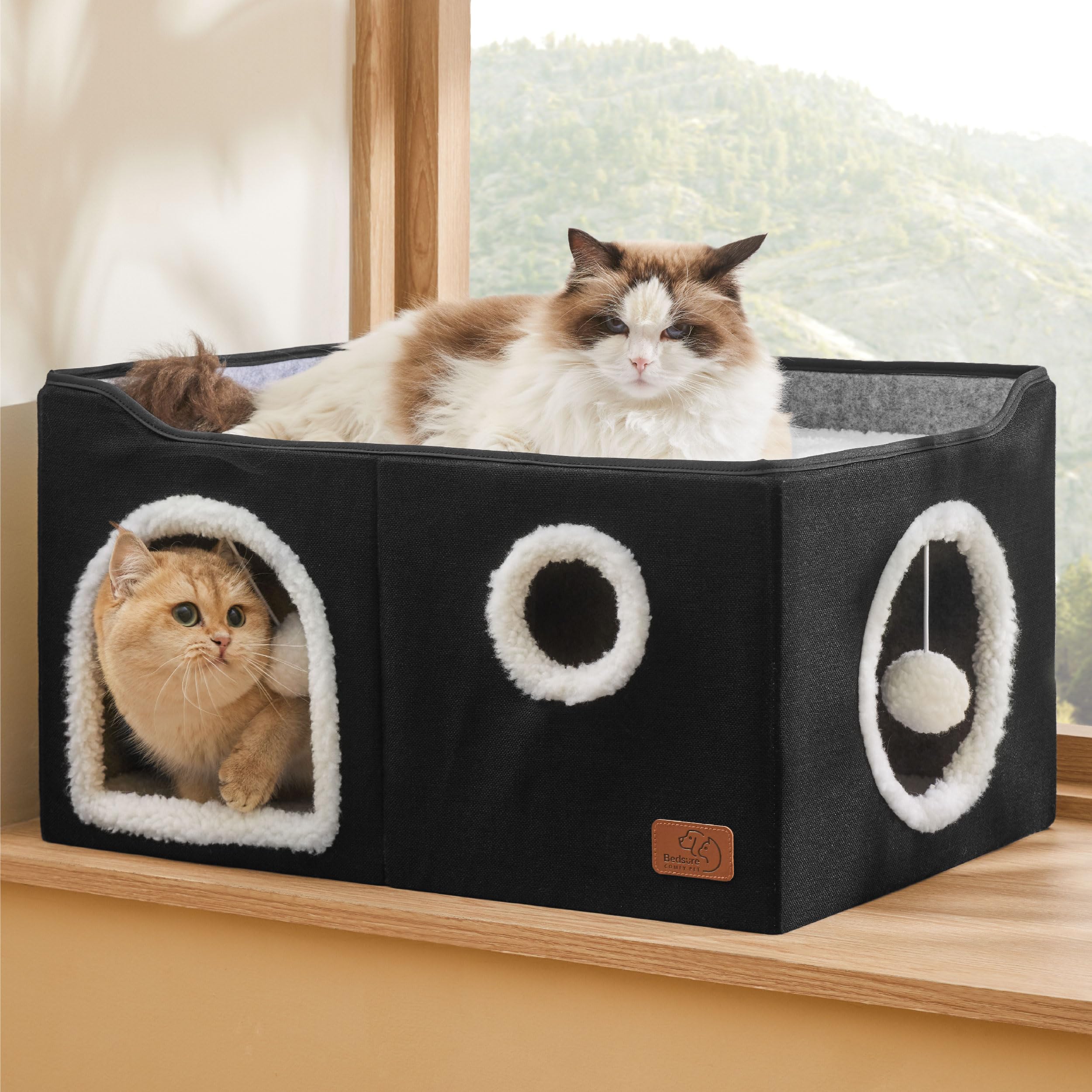 Bedsure grand lit-chat cube ouverture interaction – moment complice avec votre animal.