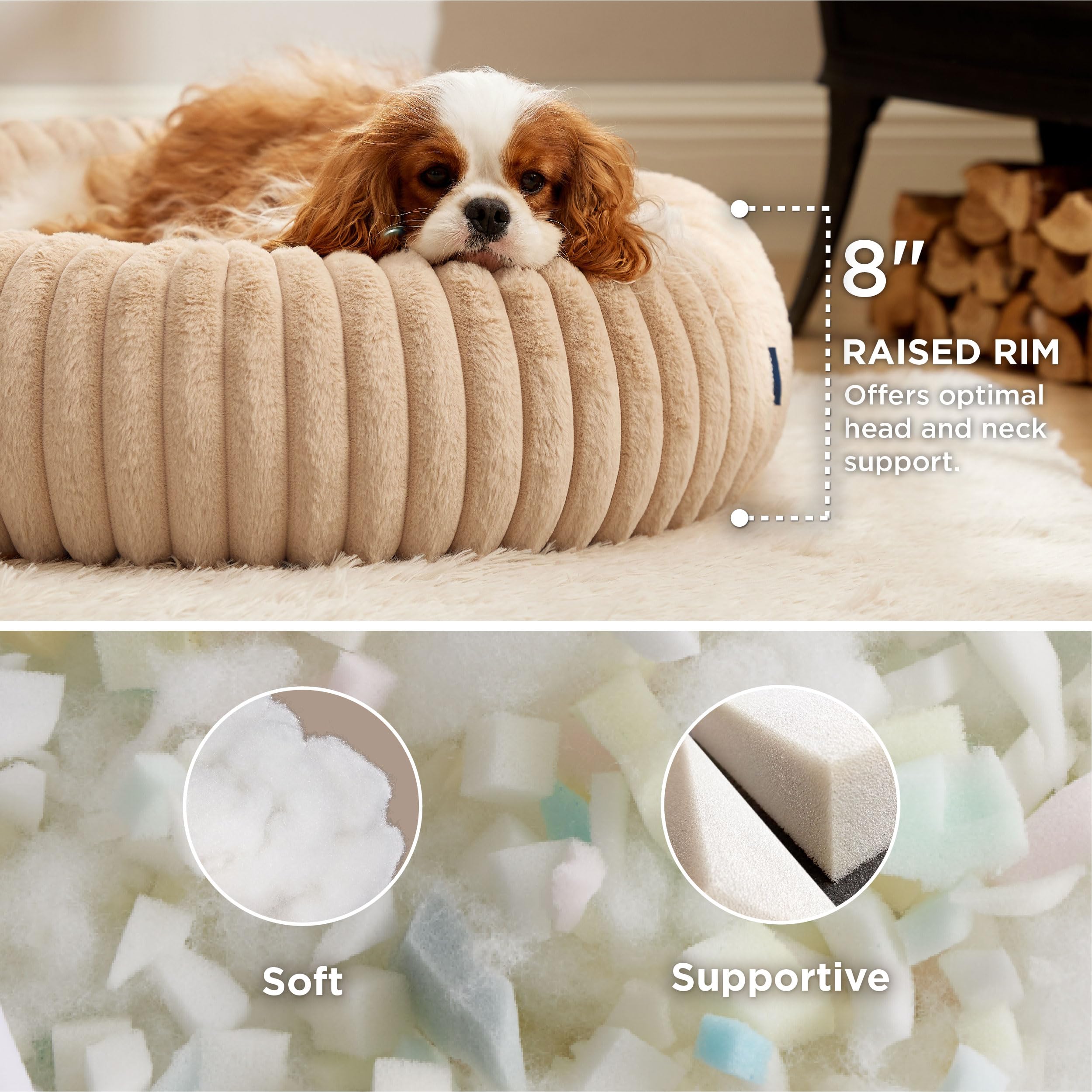 Bedsure lit chien rond avec velours côtelé et toucher doux.