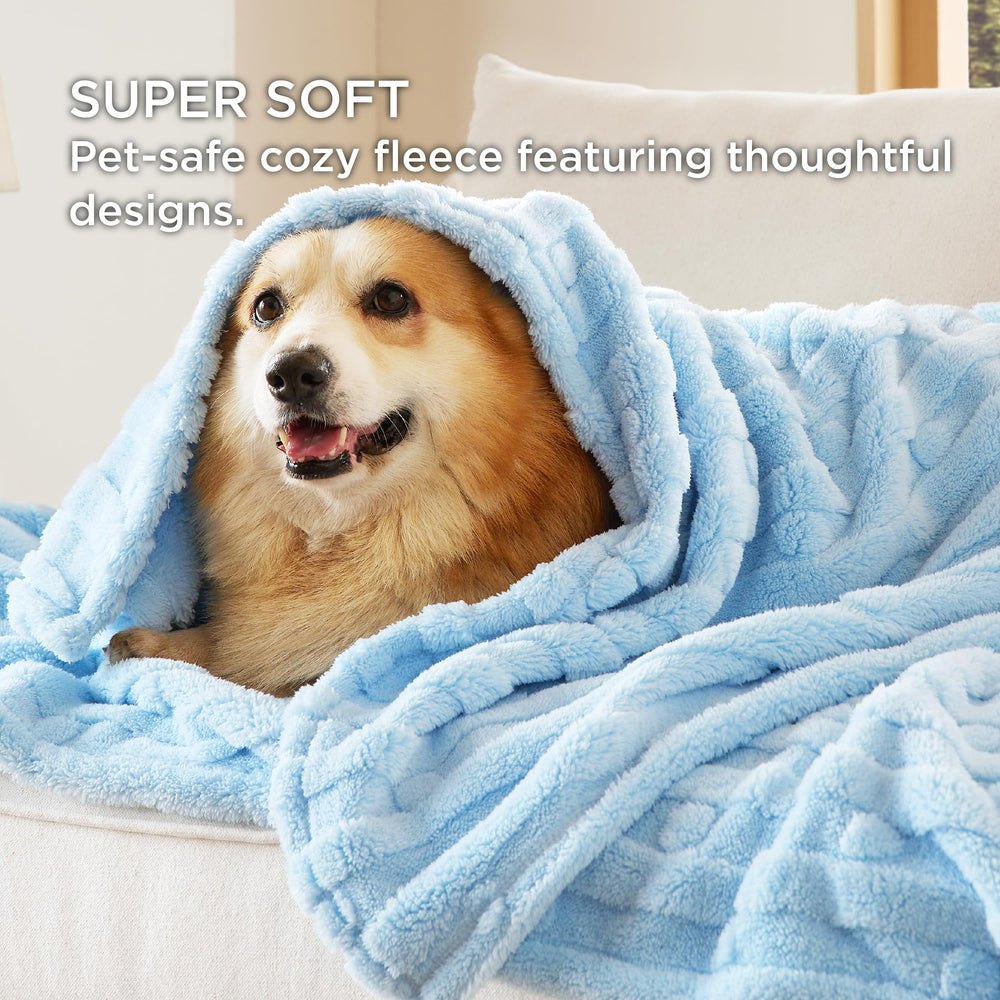 Bedsure peluche coral bleu 300gsm douceur enveloppante pour câlins.