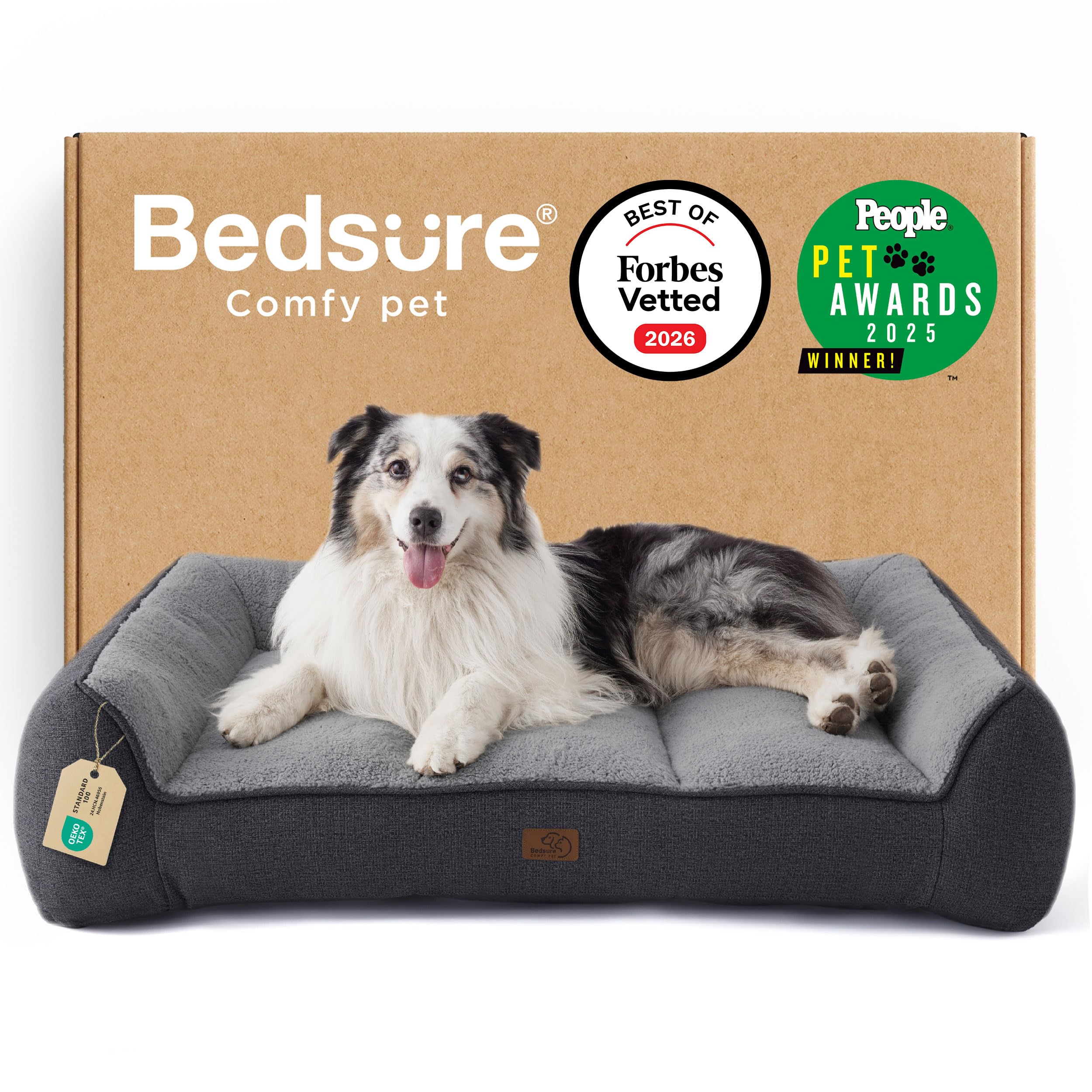Bedsure SupportMax XL lit orthopédique gris pour grands chiens, soutien articulations.