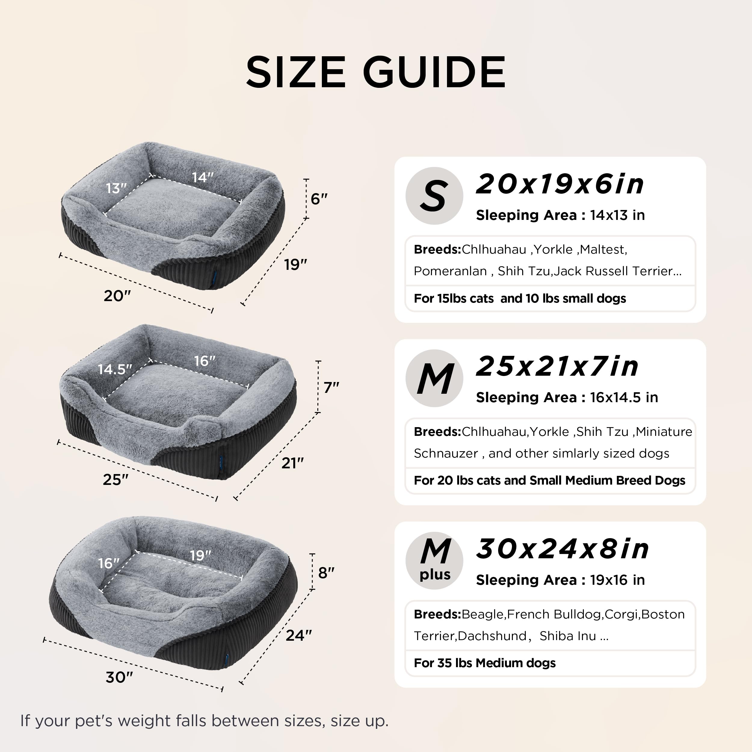 Bedsure taille 25x21x7 pouces adaptée pour chiens jusqu’à 20 lb.