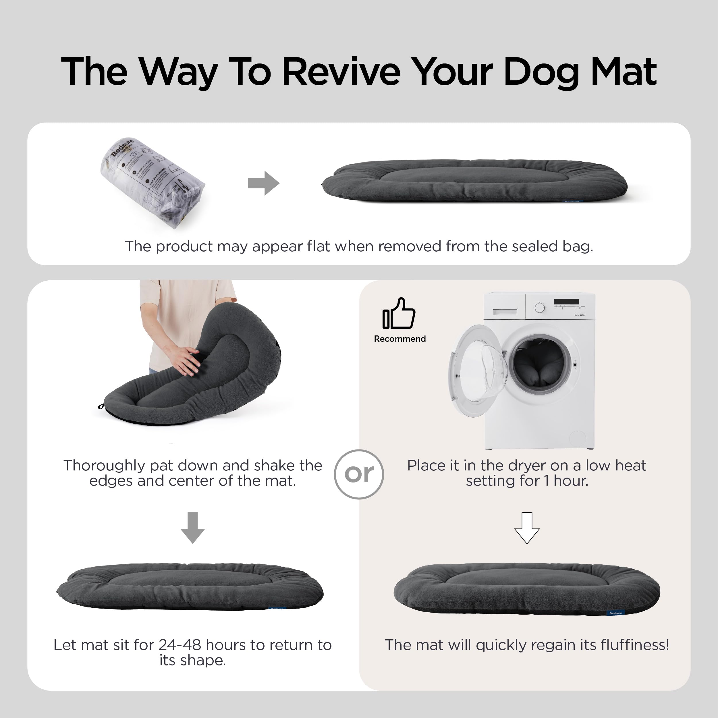 Bedsure tapis chien gris avec antidérapant: stabilité dans la caisse.