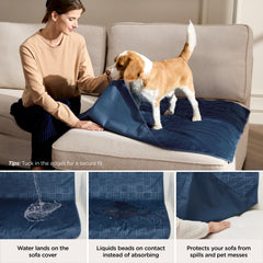 Bedsure Couverture velours crystal douce idéale pour câliner votre chien sur canapé bleu marine.