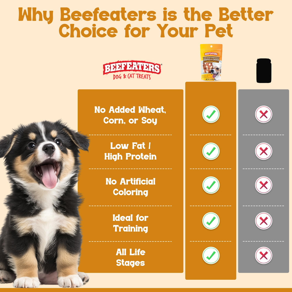 Beefeaters ingrédients naturels avec poulet réel et cacahuète.