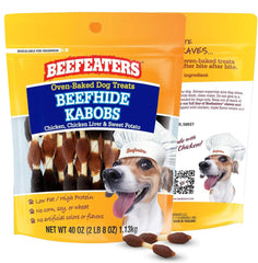Beefeaters kabobs triple saveur boeuf: friandise longue durée pour chien actif.