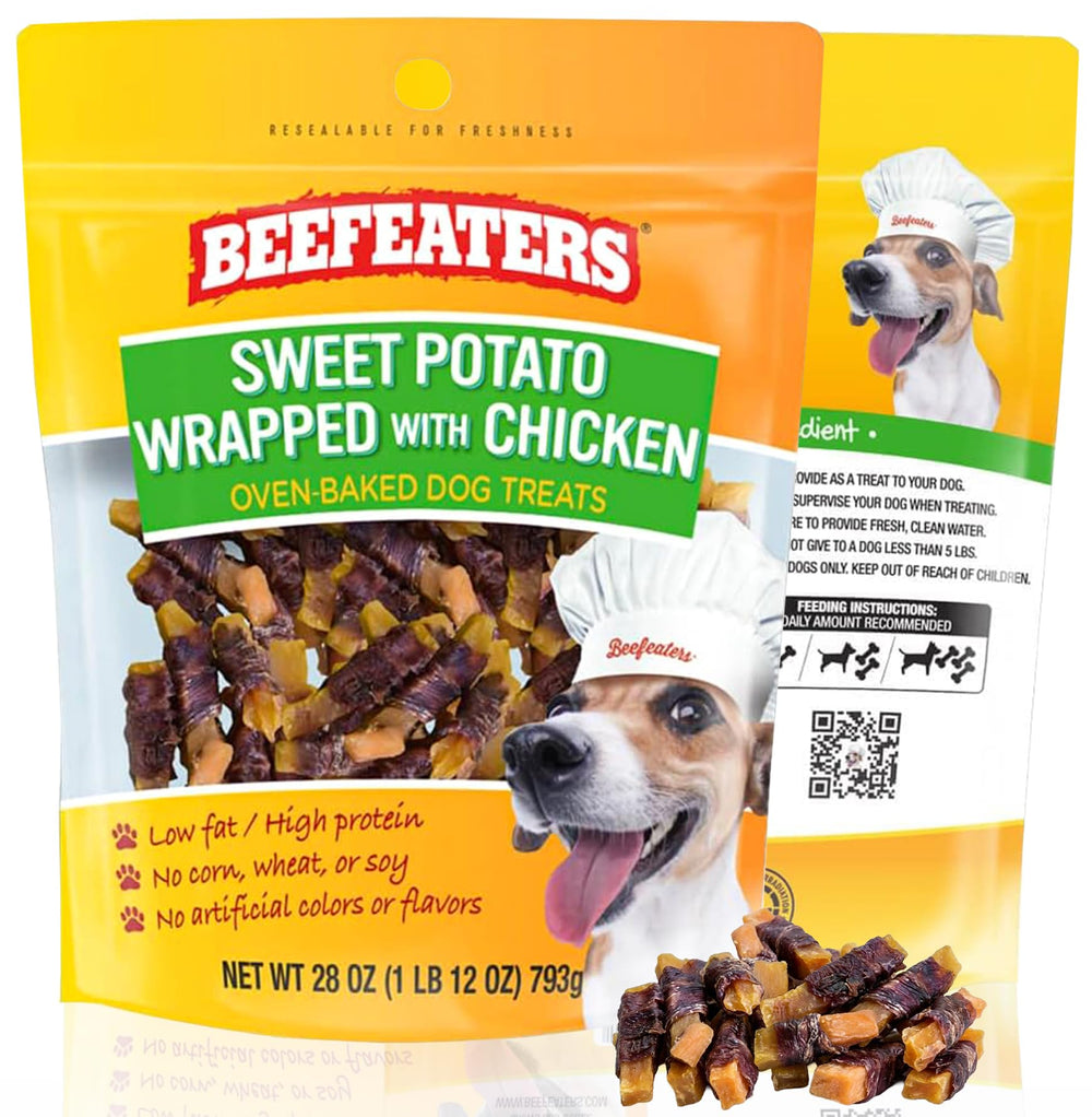 Beefeaters patate douce enrobee poulet: friandise naturelle et appétente pour l'entraînement.