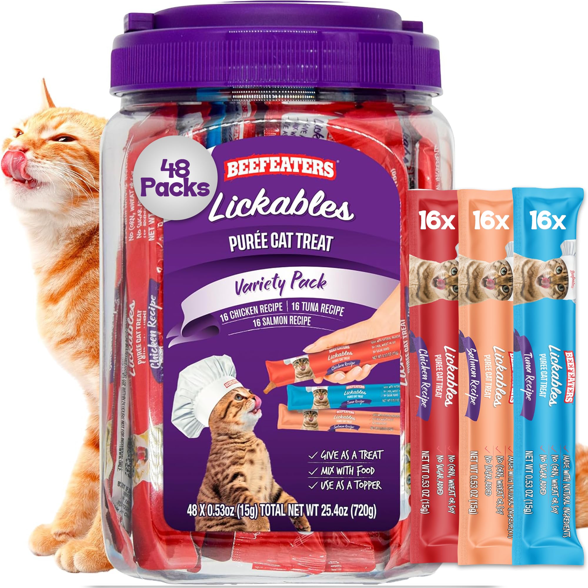 Beefeaters Purée Chat saumon – tube onctueux favorisant l'hydratation.