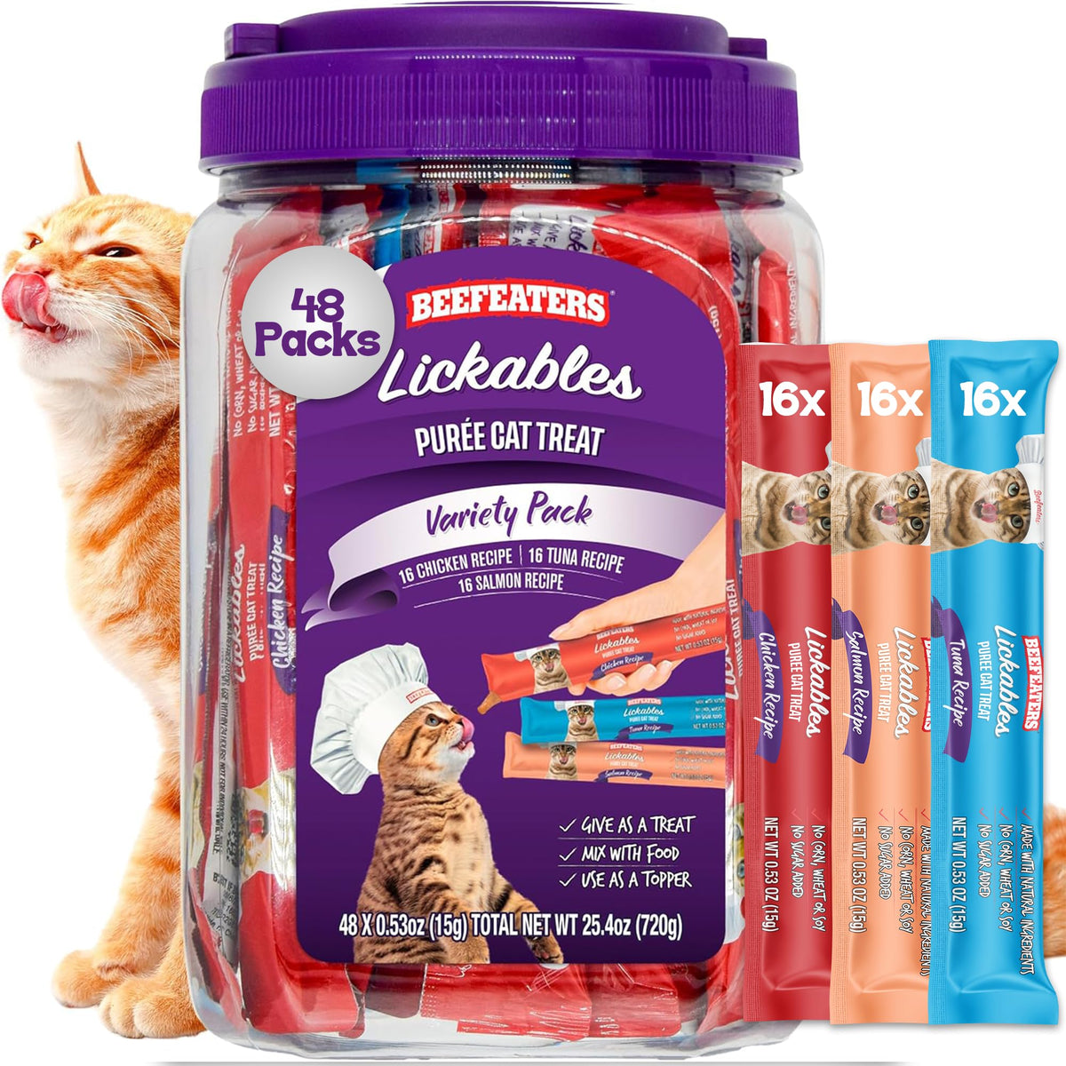 Beefeaters Purée Chat saumon – tube onctueux favorisant l'hydratation.