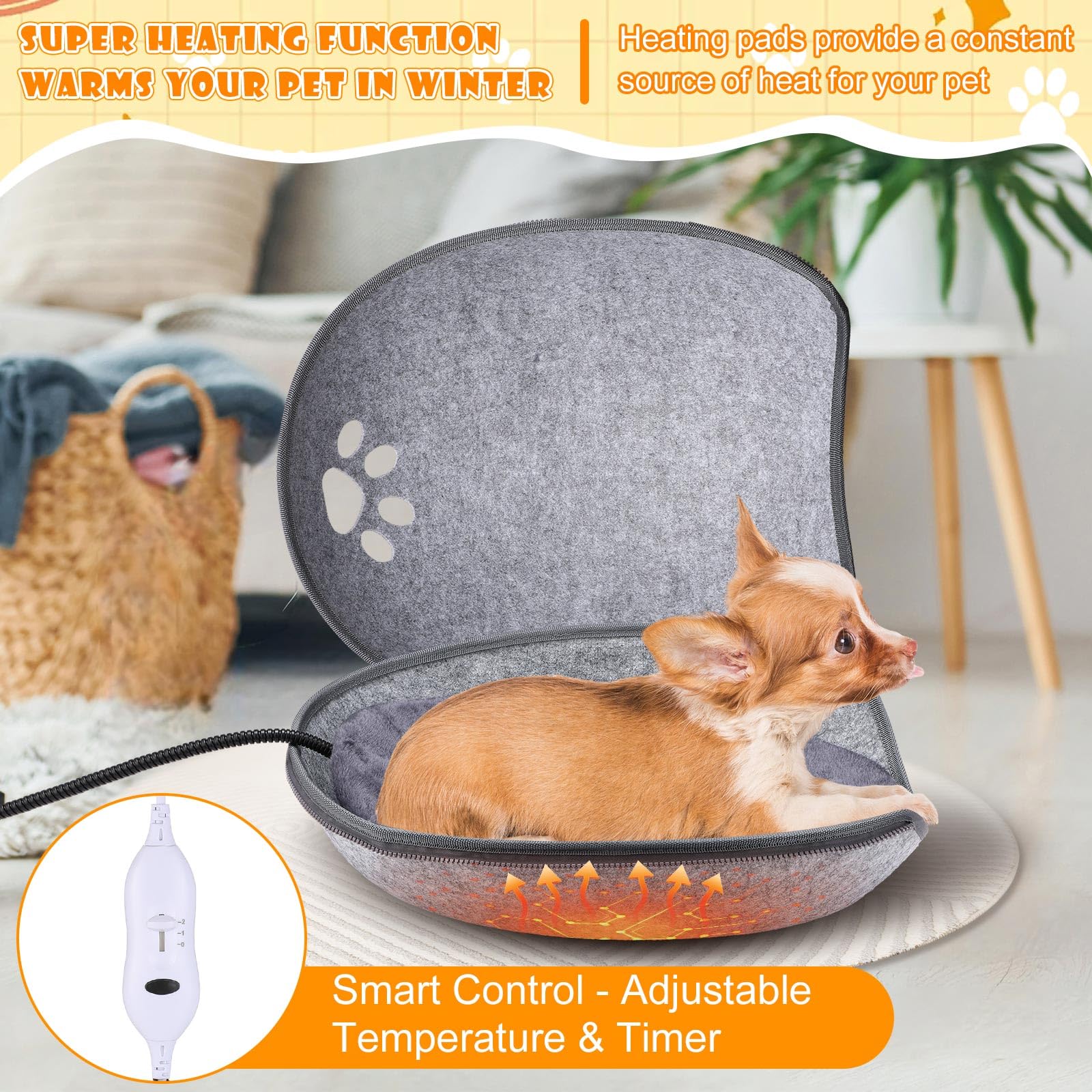 Beeveer lit-chaleur chat cave gris, corde résistante protège le cordon